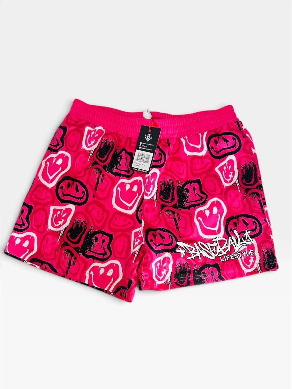 Baseball Lifestyle 101 Men M NWT Mesh Shorts Lot Donut & Pink Drip Smiley Face